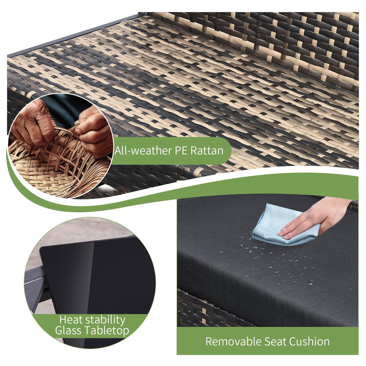 FHFO 5 Piece Outdoor Patio Furniture Set with 28”Gas Fire Pit Table & Ice Bucket Storage Box, Outdoor Wicker Rattan Patio Conversation Set for Outside, Poolside, Balcony, Porch, Yellow-Black FHFO