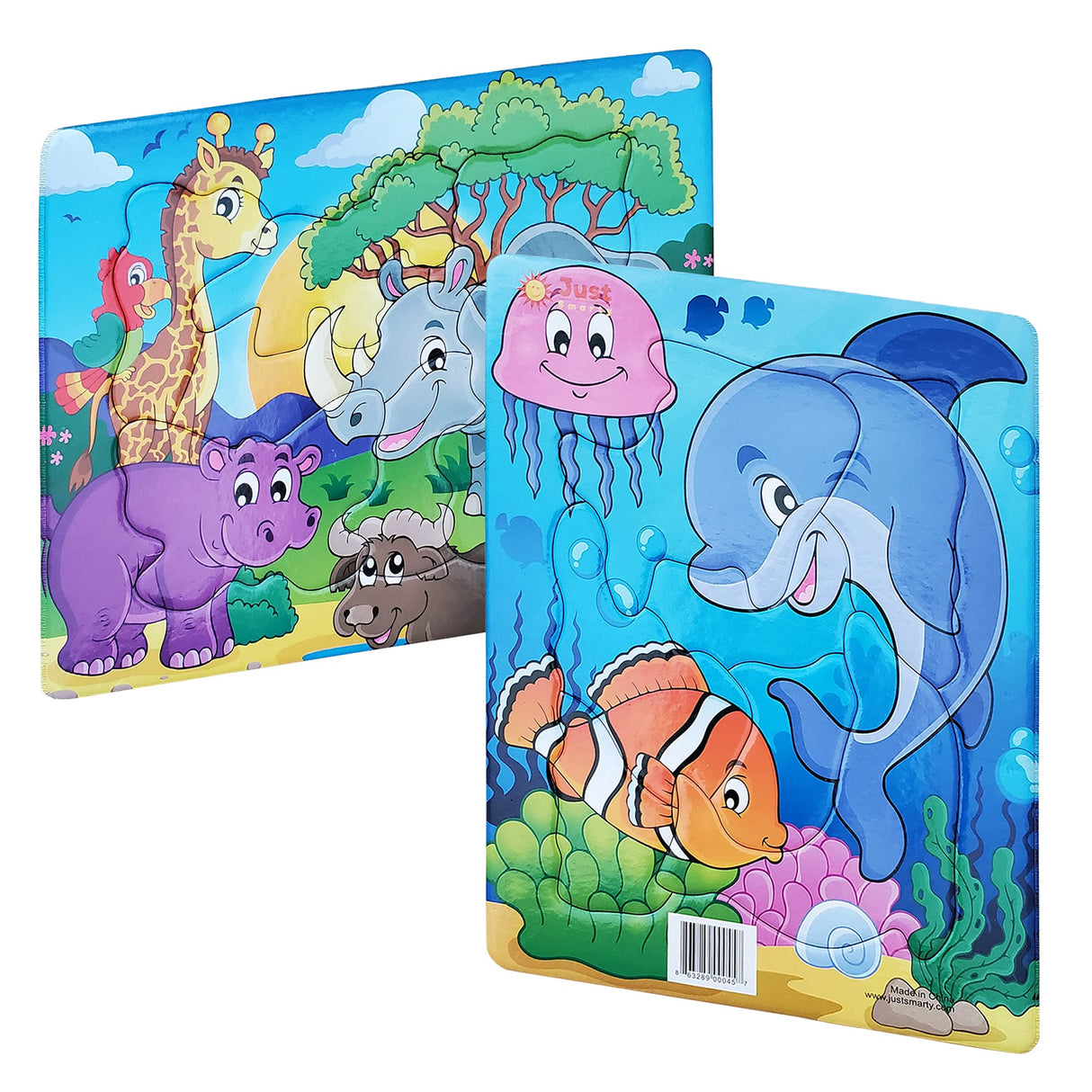 Just Smarty Preschool Puzzles for Toddlers 2-4 Set of 2 | Fun Shapes Ocean Puzzle and Zoo Puzzle 7 Pieces Each with Tray | Kids Puzzles Ages 2-4 | Educational and Learning Puzzles Kindergarten Level 2 Just Smarty