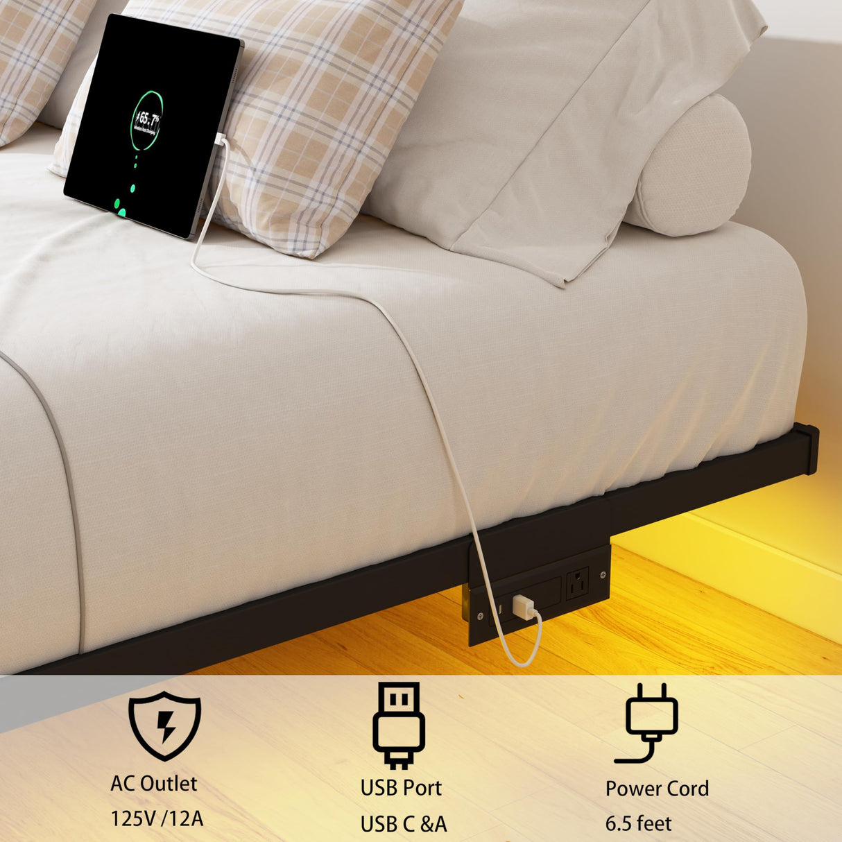 OSASET Floating Bed Frame Full with LED Lights, 10" Metal Platform Bed Frame with Heavy Duty Steel Slats, No Box Spring Needed, Noise-Free, Easy to Assemble OSASET