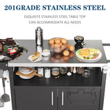 JY QAQA Outdoor Grill Cart with Storage,Patio Kitchen Island Outdoor Grill Table with Wheels,BBQ Cart Movable Pizza Oven Table Stand, Storage Cabinet, Foldable Tabletop, Black JY QAQA PET