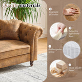 66" Chesterfield Tech Fabric Loveseat Sofa, High-Tech Fabric Upholstered Rolled Arm Couch, Tufted Mid Century Modern 2-Seater Sofa for Living Room, Office, Small Apartment,Brown TTK