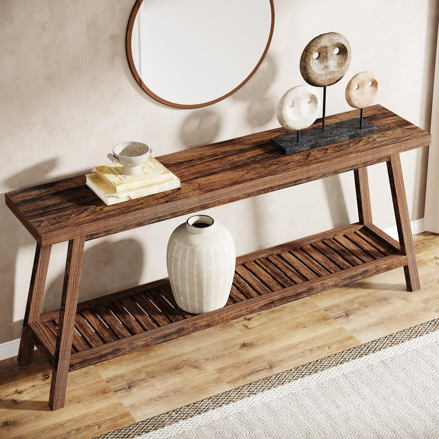 Tribesigns Farmhouse Console Entryway Table: 70.9 Inches All Wood Console Table for Entrance, 2 Tiers Narrow Long Behind Couch Sofa Table, Foyer Entry Table for Hallway, Living Room, Brown - WoodArtSupply