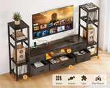 Casaottima 71" TV Stands for 43, 50, 55 Inch TV Entertainment Center with LED Lights and Power Outlets, TV Stand for Living Room with 5 Fabric Drawers & Shelf, TV Console Cabinet for Bedroom, Black Casaottima