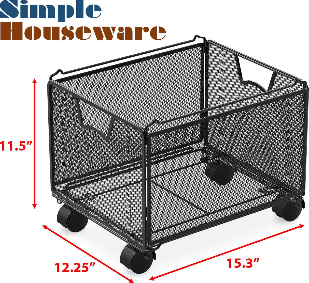 Simple Houseware Stackable Mesh Hanging File Organizer with Wheels, Black Simple Houseware