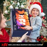 Ninja Warrior Obstacle Course for Kids Backyard with A Pair of Knee Pads, 60’ Ninja Slackline and Slackline Protective Tube with Unique Obstacles Climbing Net, Ninja Wheel, Monkey Bars, Gym Rings F7F9