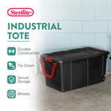 Sterilite 4-Pack Industrial Tote, Heavy-Duty Storage Bins w/Lids and Wheels, 40 Gallon - Stackable Organizing Containers for Home, Garage, Office, and Basement Sterilite