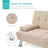 Best Choice Products Linen Modern Folding Futon, Reclining Sofa Bed for Apartment, Dorm w/Removable Armrests, 2 Cupholders - Beige Best Choice Products