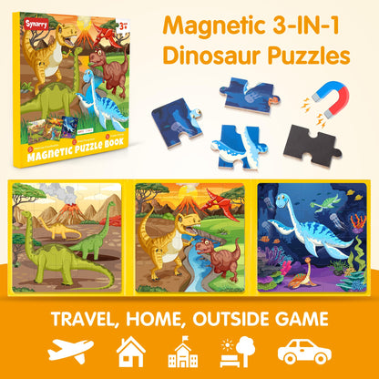 SYNARRY Magnetic Dinosaur Puzzles for Kids Ages 3-5, 20 Pieces Puzzles for Toddlers 2-4, Children Travel Activity Toys Games Gifts for Kids Boys Girls Ages 3 4 5 in Car Airplane Magnet for Road Trip