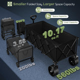 Hikemoon 48"L Collapsible Wagon Cart Foldable, 560LB Weight Capacity 300L Heavy Duty Folding Beach Wagon with All-terrain Big Wheel, Utility Wagon for Grocery, Shopping, Garden, Sports, Camping, Black HIKEMOON