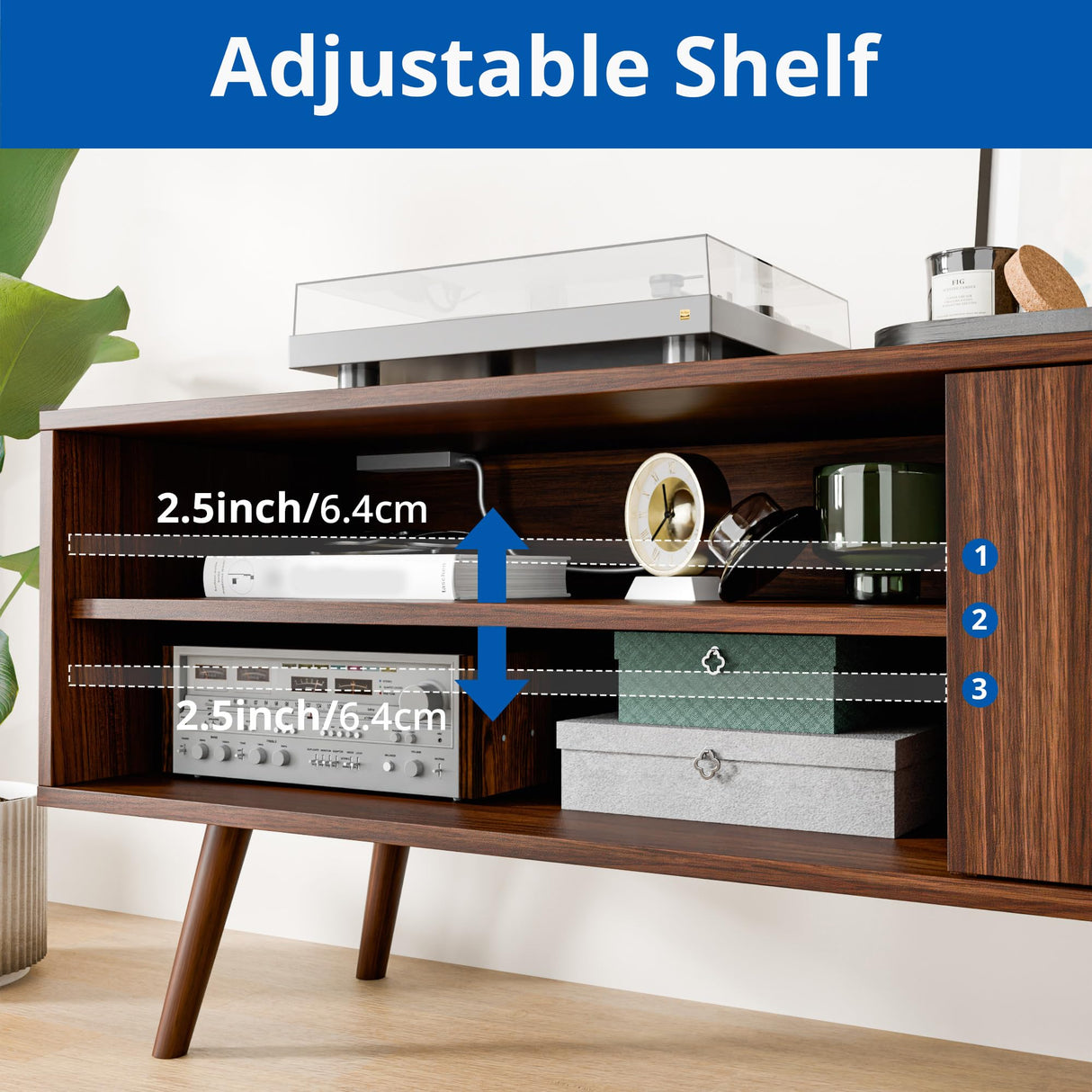 Cozy Castle TV Stand for 48 Inch TV, Mid Century Modern Entertainment Center with Storage Cabinet, TV Media Console for Living Room, Bedroom, Dark Brown Cozy Castle