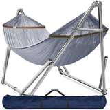 Tranquillo Double Hammock with Stand 650lb Capacity Double Hammock with Spreader Bar, Solid Grade 201 Stainless Steel 30s Set Up, Sturdy Flexible Hammock Stand Portable, Outdoor Indoor, Grey Tranquillo