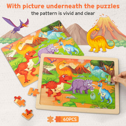 SYNARRY Wooden Puzzles for Kids Ages 4-6, 6 Packs 60 PCs Jigsaw Puzzles Preschool Educational Toys Gifts for Children Ages 4-8, Kids Puzzles for 4+ Year Olds Boys Girls, Wood Puzzles Ages 3 4 5 6 7 8