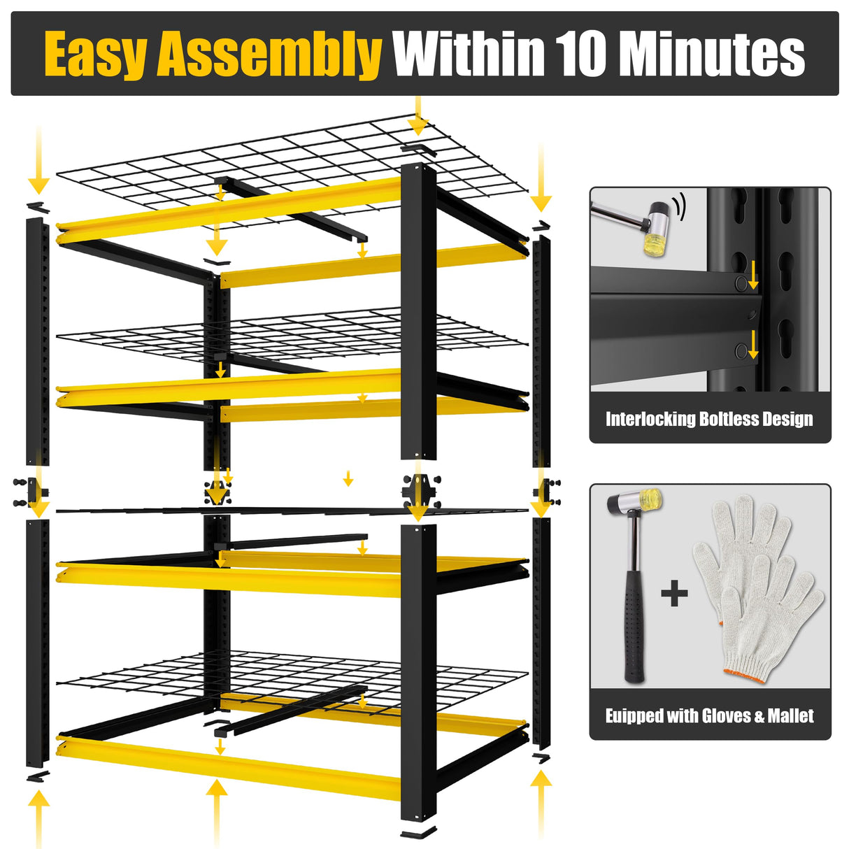 PrimeZone Heavy Duty Storage Shelves - 40" W X 20" D X 60" H Adjustable Garage Wire Shelving Unit, 4 Tier Industrial Metal Shelf Standing Utility Rack for Warehouse, Basement, Black & Gold, 2 Pack PrimeZone