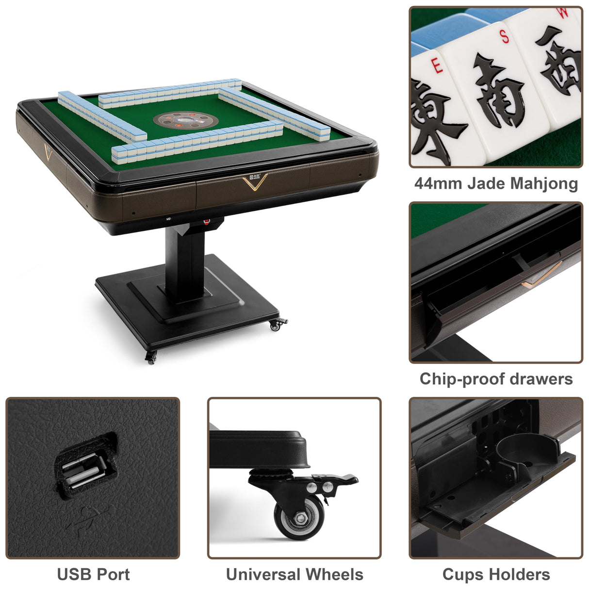 Foldable Automatic Mahjong Table with Wheels 44mm Tiles with 2 Sets of Numbered Tiles (Blue & Green) Suitable for Chinese, Americans, Mahjong Sets for Home & Outdoor Leisure, Gifts For Mahjong Players RISAR