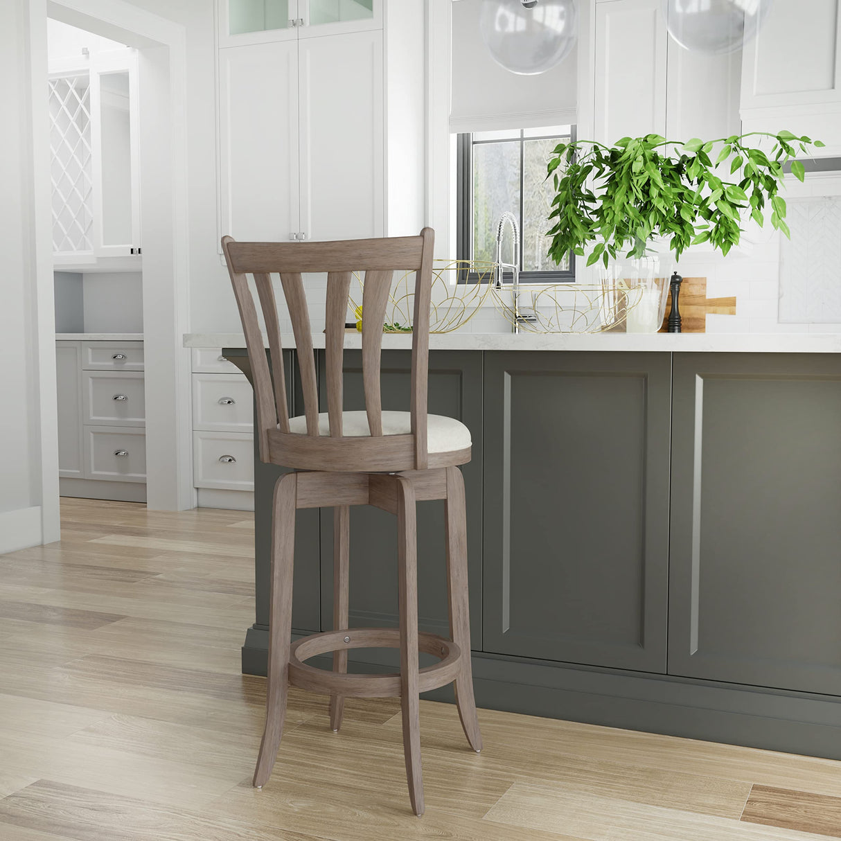 Hillsdale 29.5" Savana Wood Swival Bar Height Stool, Brown Gray Hillsdale