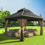 10’x12’ 4-Side Wall Gazebo Privacy Curtains with Zipper for Lowe's Allen Roth #GF-12S004B-1 / GF-12S004BTO / TPGAZ17-002, 4-Panels Sidewall Curtains Replacement for 10-ft x 12-ft Gazebo (Khaki) Fengind