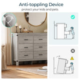 LINSY HOME Dresser for Bedroom with 9 Drawers, 59” Wide Chest with Deep Drawer, Modern Farmhouse Dresser TV Stand with Metal Handles, Wood Storage Cabinet for Closet, Living Room, Hallway, Wash Grey LINSY HOME