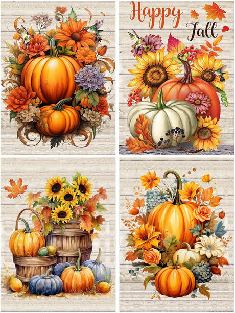 MjhRcll 4 Packs Paint by Numbers for Adults,Fall Paint by Numbers on Canvas,DIY Pumpkins Picture Paint by Number Kits Without Frame Acrylic Painting for Home Wall Decor 12X16 Inch MjhRcll