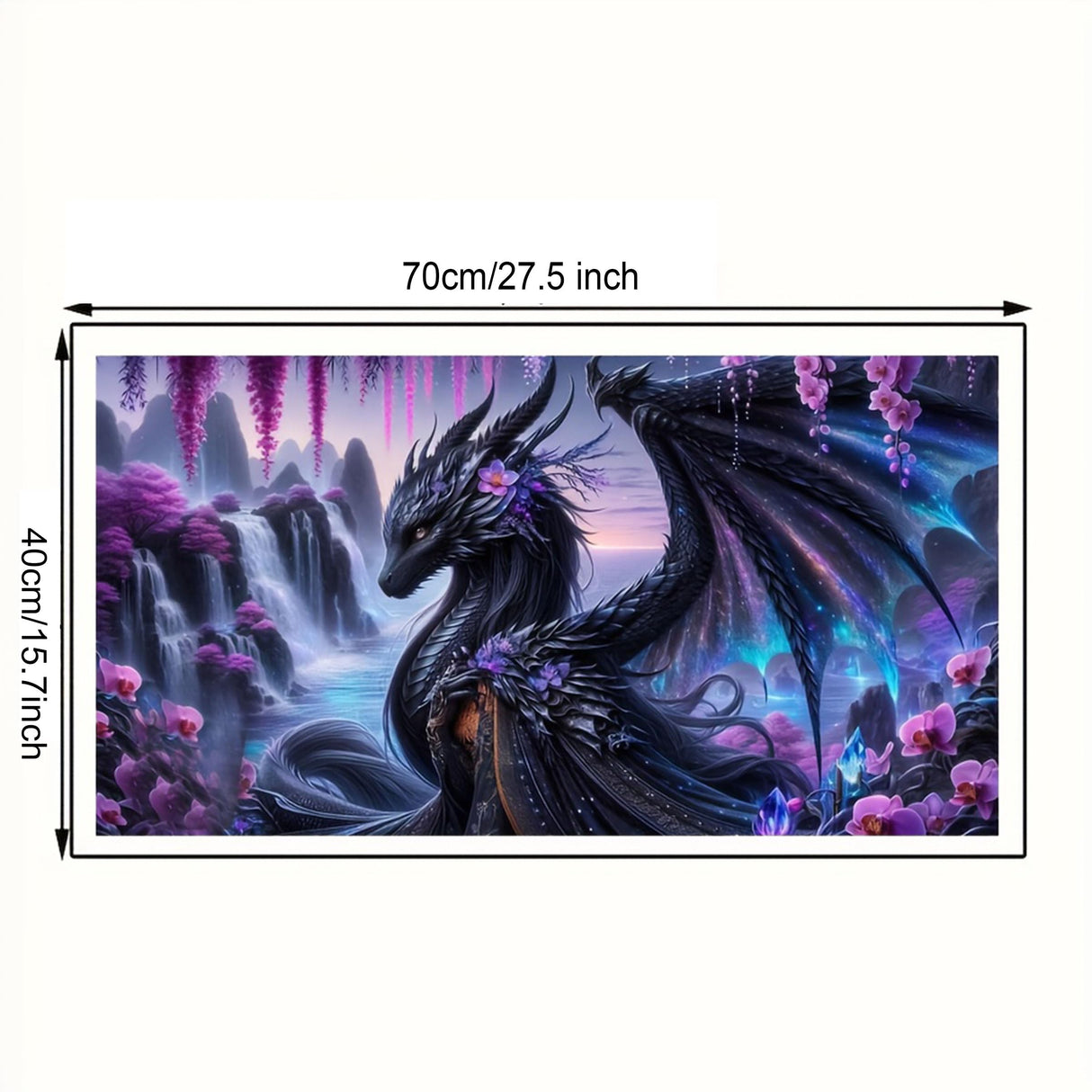 KUFWKEY Black Dragon Mosaic Diamond Paintings,5D DIY Diamond Painting for Adults,Fantasy Animal Diamond Art Kits,Landscape Waterfall Art for Home Decor,Large Size 27.5x15.7inch KUFWKEY
