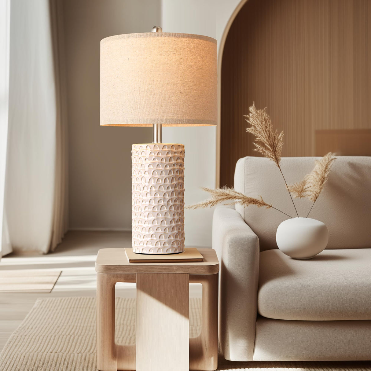 PARTPHONER 23" Modern Ceramic Table Lamp Set of 2, Table Lamps for Living Room, Rustic Farmhouse Bedside Lamps Nightstand lamp for Bedroom, White Desk Lamp for End Table Home Decor Beige PARTPHONER