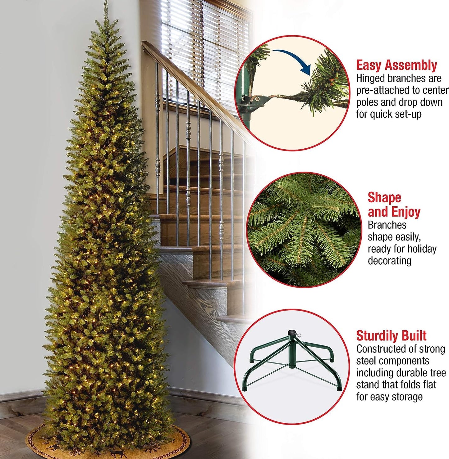 National Tree Company Artificial Pre-Lit Slim Christmas Tree, Green, Kingswood Fir, White Lights, Includes Stand, 10 Feet