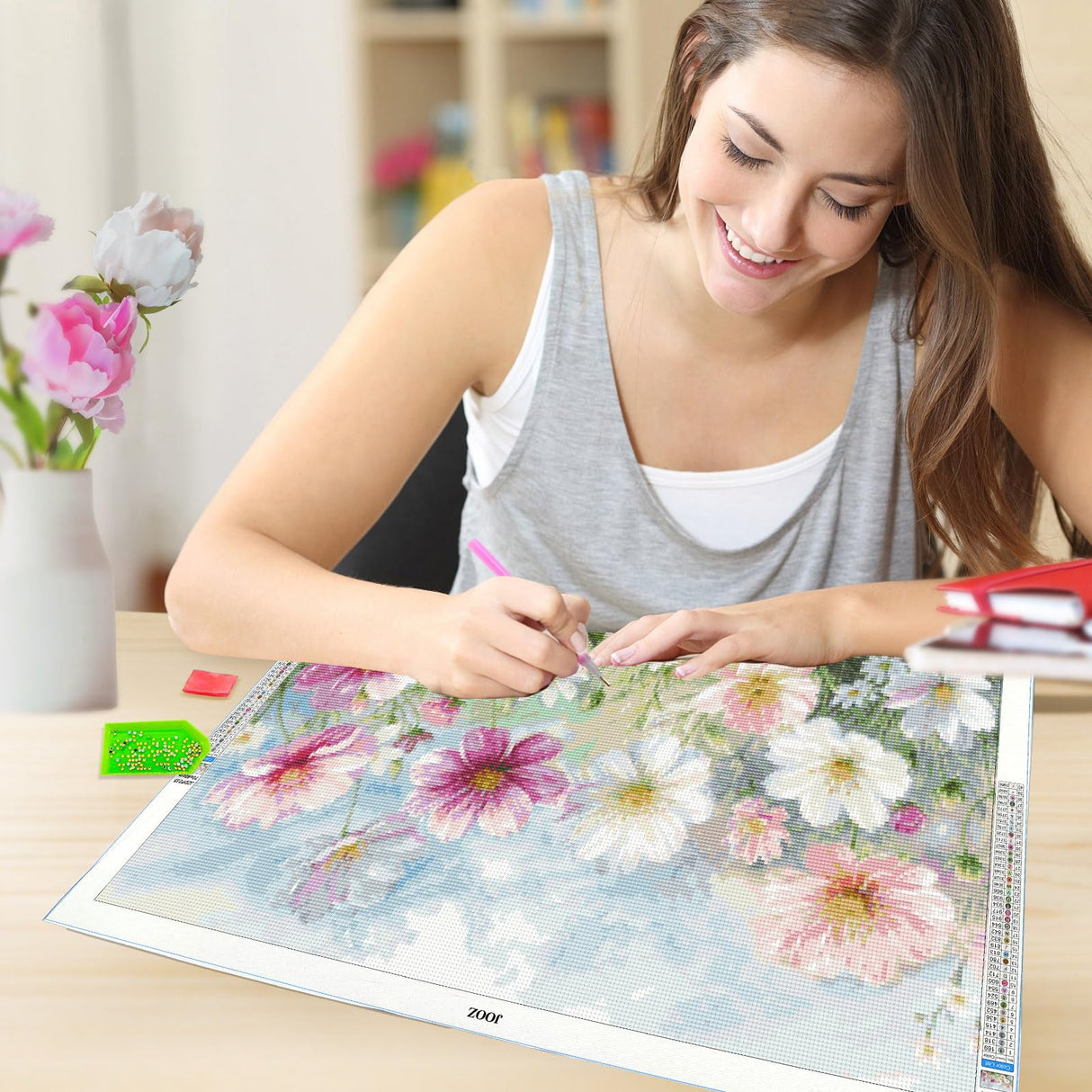 JOOZ Extra Large Diamond Art Kits for Adults, 5D Flowers Diamond Painting Kits for Adults, DIY Full Drill Large Diamond Painting Kits, Gem Art Flowers for Home Wall Decor 27.5 X 15.7 Inch JOOZ