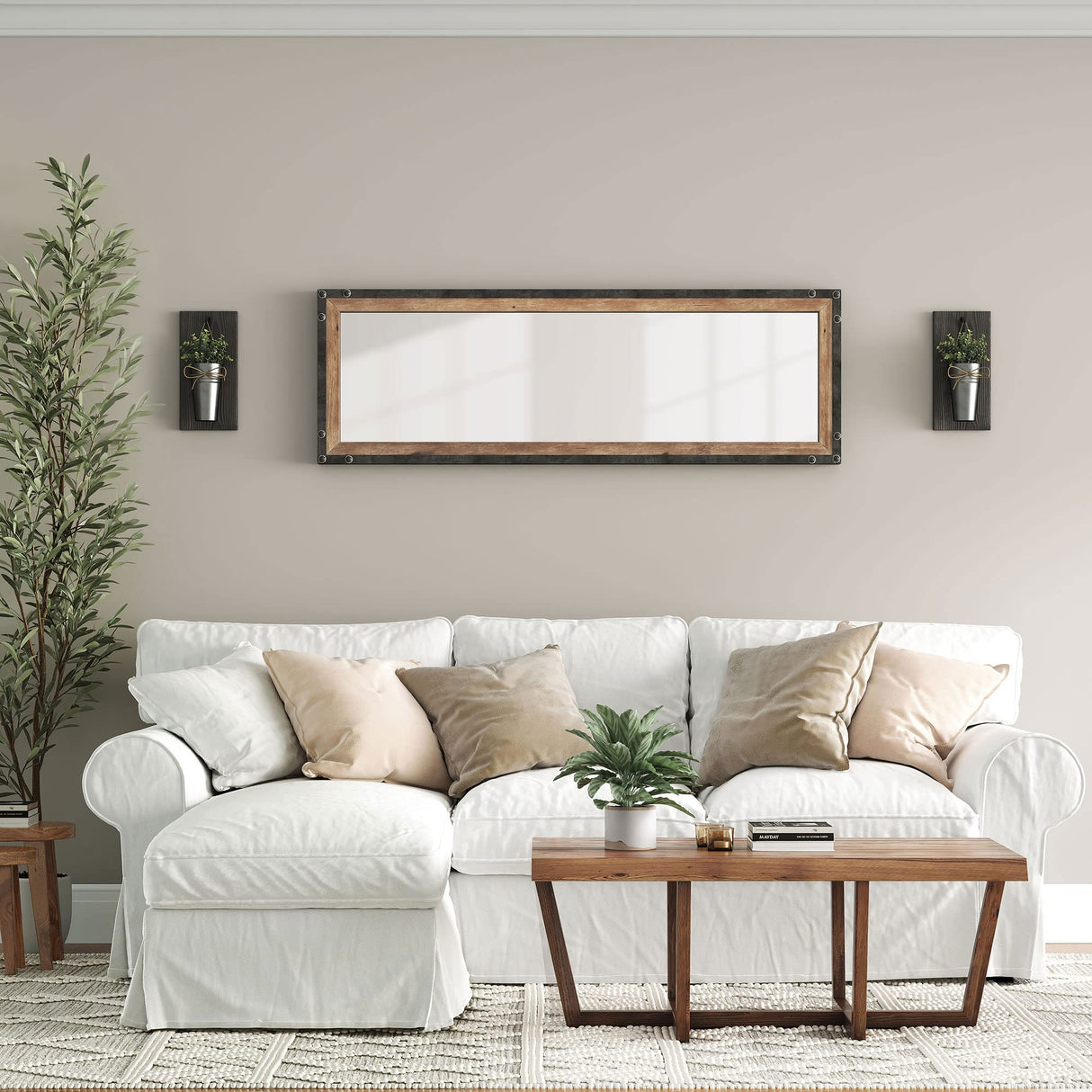 Barnyard Designs 16x48 Leaner Floor Mirror Full Length, Large Rustic Wall Mirror, Free Standing Leaning Hanging Wood and Metal Mirror Full Size, Farmhouse Long Mirror Bedroom Living Room, Brown Barnyard Designs