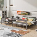 Twin XL over Queen Detachable Bunk Bed Frame - Sturdy Wooden Design with Ladder in Grey GM Ultra