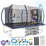 Lyromix 14FT Outdoor Rectangle Trampoline for Kids and Adults, Rectangular Trampoline with Curved Poles, Pumpkin Trampolin with Light, Sprinkler, Soccer and Storage Bag Lyromix