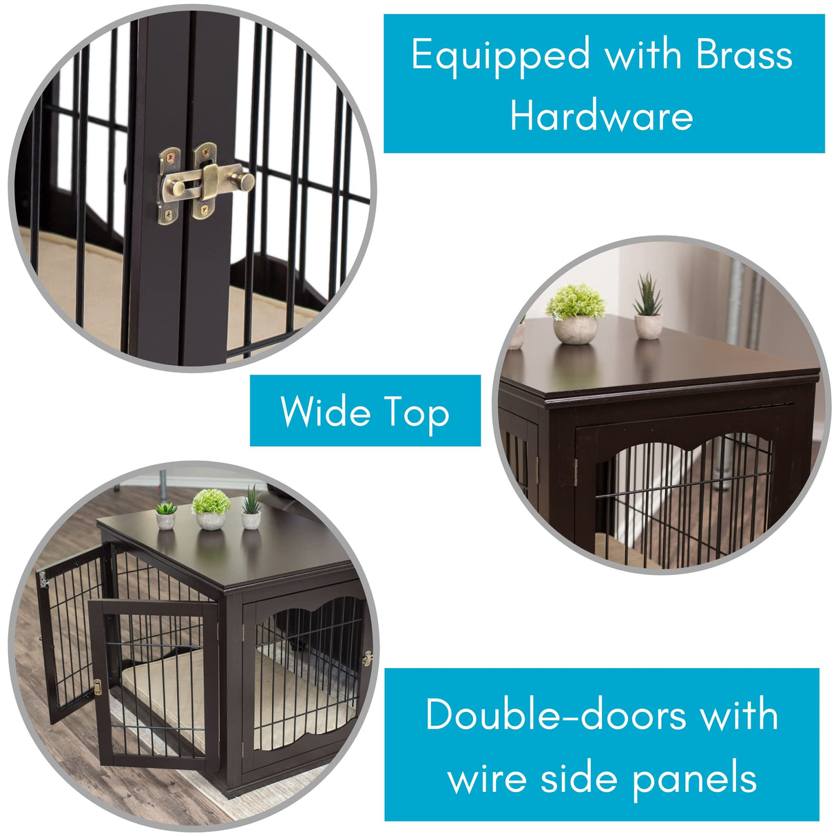 BIRDROCK HOME Decorative Dog Kennel with Pet Bed | Small | Fits Small Dogs | Double Door | Indoor Pet Crate Engineered Wood & Wire Furniture House for Dogs| Side Table | Nightstand – Espresso BIRDROCK HOME