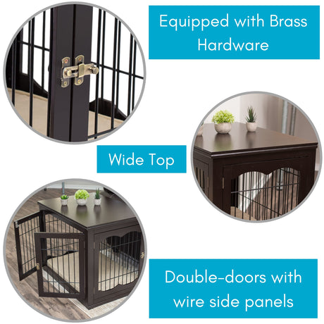 BIRDROCK HOME Decorative Dog Kennel with Pet Bed | Small | Fits Small Dogs | Double Door | Indoor Pet Crate Engineered Wood & Wire Furniture House for Dogs| Side Table | Nightstand – Espresso BIRDROCK HOME