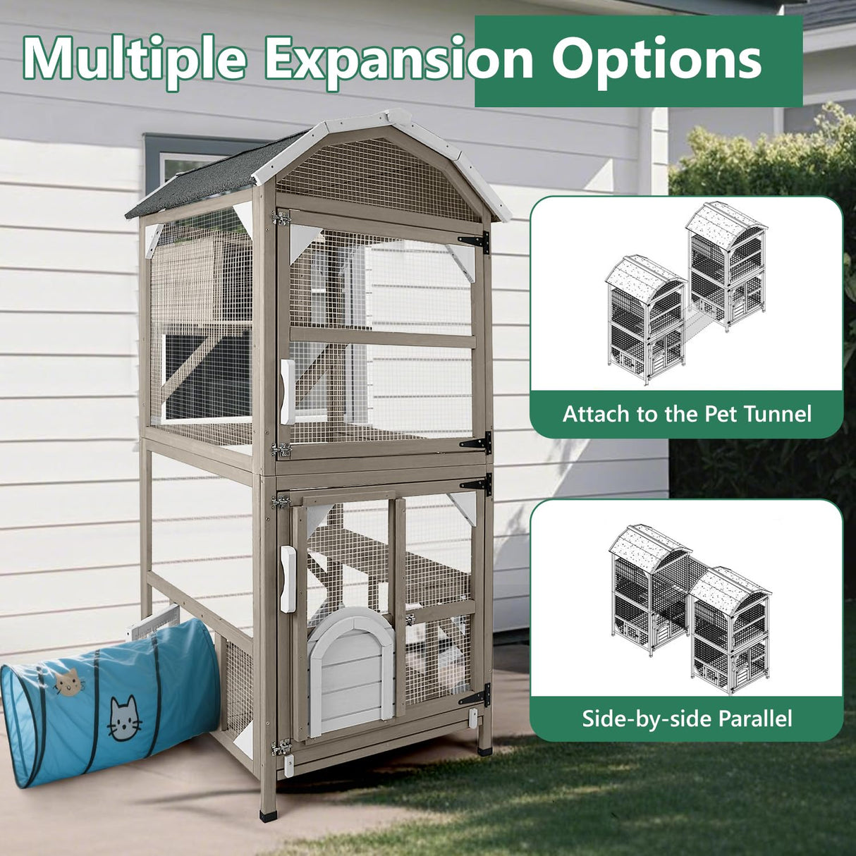 PetsCosset 71" Cat House Outdoor Catio Cat Enclosures, Indoor Kitty Cage Condo Attachable Window with 3 Platforms Waterproof Roof and Resting Box for Patio PetsCosset