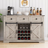 Farmhouse Buffe t Cabinet with Sliding Barn Door - Versatile Coffee Bar & Wine Storage in Washed Gray IDEALHOUSE