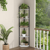 5-Tier Rustic White Corner Bookshelf - Multifunctional Storage and Display Stand Fun Memories