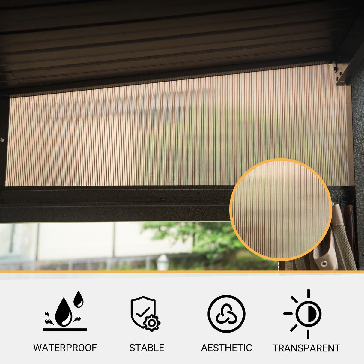 Domi 10x12FT Lean to Gazebo, Hardtop Wall Mounted Gazebo with Sloping Galvanized Steel Roof, Wall Pergola with Aluminum Frame, Curtains and Netting, for Patio, Deck, Garden, Backyard domi outdoor living