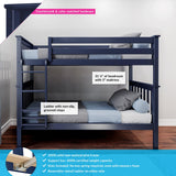 Max & Lily Bunk Bed Twin over Twin, Solid Wood Bunk Bed Frame with Ladder for Kids, 14" Safety Guardrails, Easy Assembly, No Box Spring Needed, Blue Max & Lily