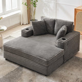 GarveeHome Oversized Chaise Lounge Chair Indoor, Comfy Corduroy Lounge Sofa with Charging Station, Cup Holders & Throw Pillows, Cozy Sleeper Couch for Living Room Apartments, Grey GarveeHome