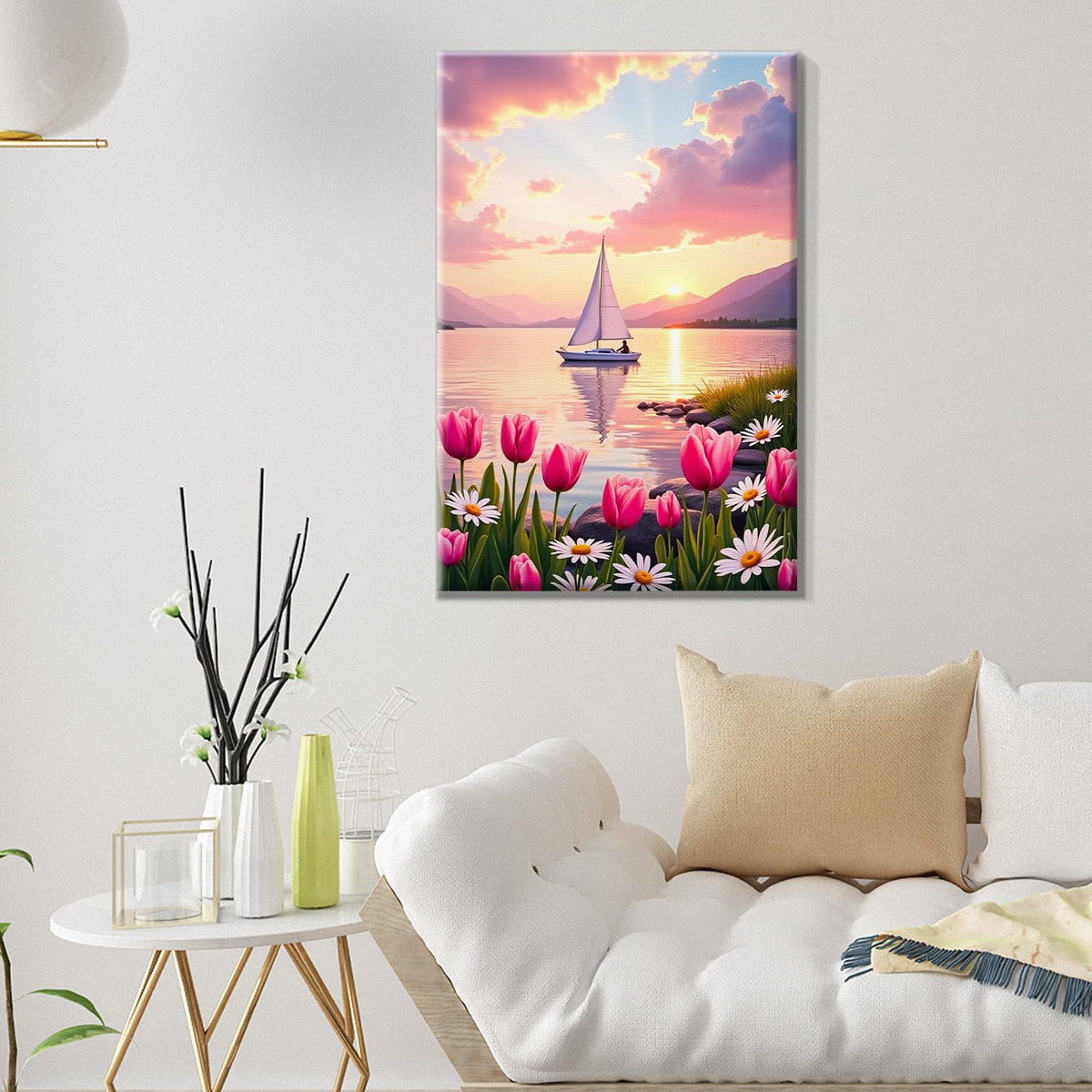 ATDMS Paint by Numbers Kit for Adults Flowers Paint by Number with Frame Sailboat Paint by Number with Easel Sunset Adults Paint by Number Kits Framed Canvas for Gift Home Wall Decor 8x12 Inch ATDMS