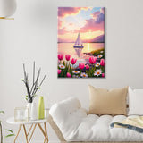 ATDMS Paint by Numbers Kit for Adults Flowers Paint by Number with Frame Sailboat Paint by Number with Easel Sunset Adults Paint by Number Kits Framed Canvas for Gift Home Wall Decor 8x12 Inch ATDMS