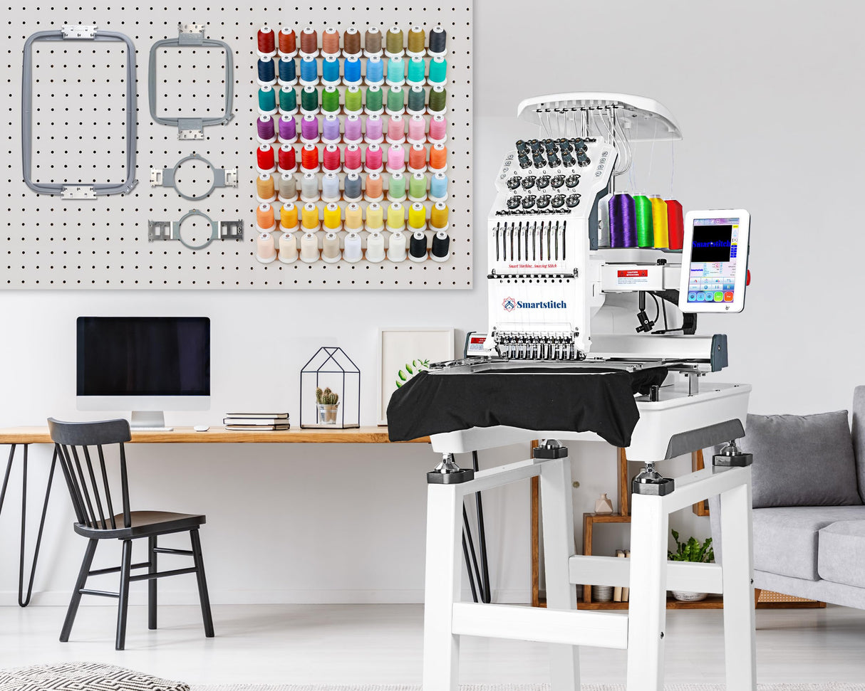 Smartstitch S-1001 Upgraded Embroidery Machine with 10 Needles, 1200SPM Max Speed, 7" Touch Screen, 9.5"x14.2" Embroidery Area, New Gen of Commercial Embroidery Machine for Flat, Hat, T-shirt and more smartstitch