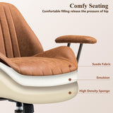 Mid Century Modren Office Chair,Mid Back Ergonomic Executive Chair with Lumbar Support, Computer Desk Swivel Task Chair with Wheels, Faux Lether Suede Fabric Home Chair, Brown ALTRIGUS