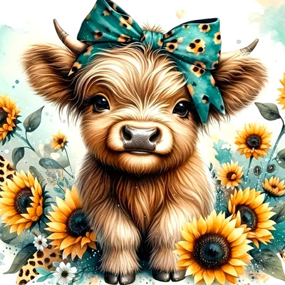 MOMDEDP Diamond Painting Kits for Adults, 5D Cow and Flower Full Drill Diamond Art, DIY Highland Cow Diamond Art Kit Animal Gem Art for Home Wall Decor 12 X12 inch