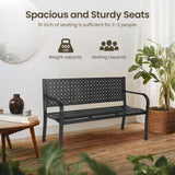 BODIOO Patio Metal Garden Bench Outdoor Park Benches, Iron Steel Frame Chair Mesh Pattern 500 lbs - Park Yard Front Porch Bench Path Yard Outside Lawn Decor Deck Furniture, Black BODIOO