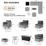 ovios 10 Pieces Patio Furniture Set, Outdoor Wicker Sectional Sofa with 54" Fire Pit Table Swivel Chairs, Modern Modular Deep Seat Rattan Couch Conversation Sets, Black ovios