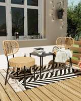 GarveeLife 3 Piece Wicker Patio Bistro Furniture Set, Outdoor Dining Chairs, Includes 2 Rattan Chairs and Tempered Glass Table, for Garden, Backyard, Balcony, Apartment (Black & Brown) GarveeLife