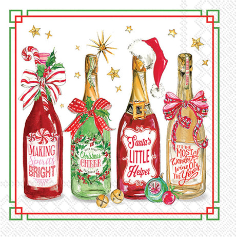 IHR Ideal Home Range Christmas Holiday Napkins Rosanne Beck - Disposable 3-Ply Paper Party Napkin Pack, Cocktail Size 5" x 5", Christmas Bottles, 20-Count IHR Ideal Home Range