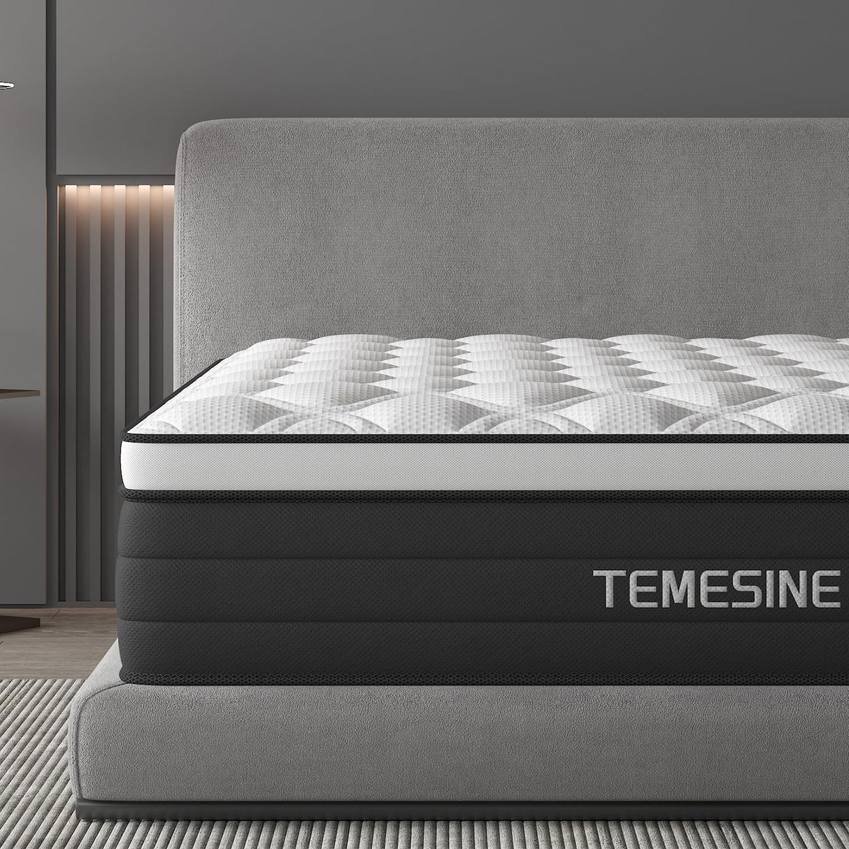 Full Size Mattress, 14 Inch Hybrid Mattress in a Box with Individual Pocket Spring, Gel Memory Foam and Euro Top, Medium Firm Feel with Motion Isolation, Pressure Relief, Edge Support, Black TEMESINE