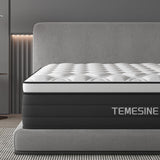 Twin Mattress, 14 Inch Hybrid Mattress in a Box with Individual Pocket Spring, Gel Memory Foam and Euro Top, Medium Firm Feel with Motion Isolation, Pressure Relief, Edge Support, Twin Size Black TEMESINE
