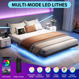 YGEOMER Full Size Floating Bed Frame with Charging Station, Modern Metal Platform Bed Frame with LED Light, Easy Assembly, Black YGEOMER