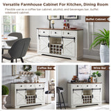 OKD 54" Farmhouse Buffet Cabinet with Storage, Large Kitchen Coffee Bar w/Sliding Barn Door, Wine & Glass Rack, Rustic Wine Bar Sideboard Table w/ 3 Drawers, Storage Shelves, Antique White OKD